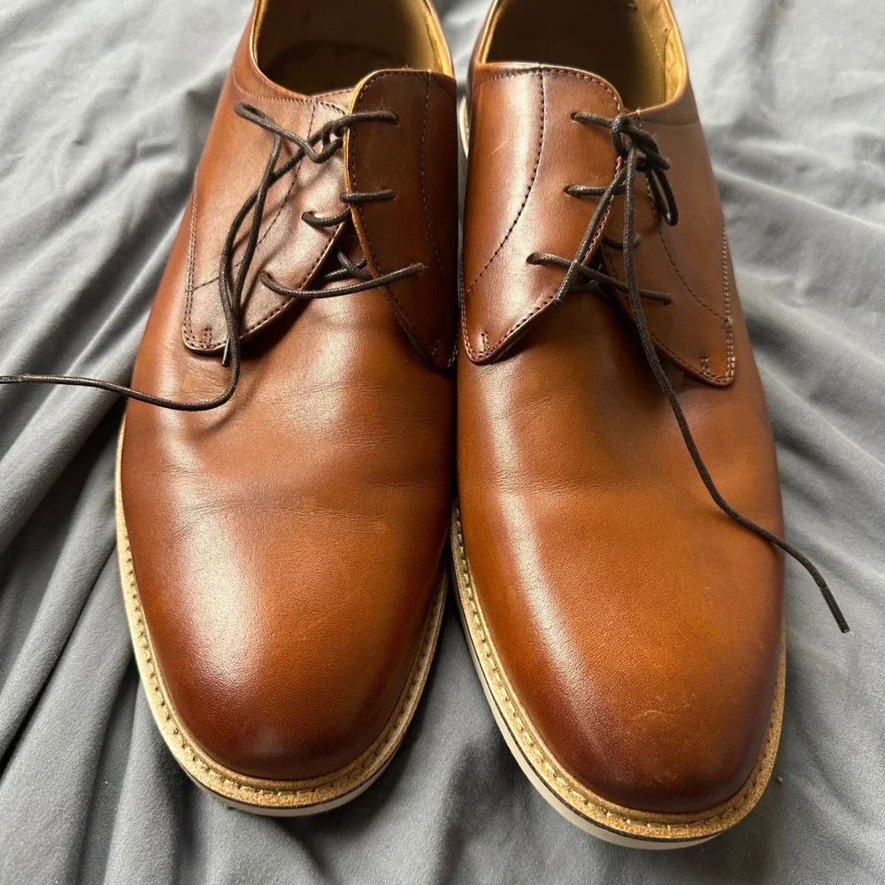 Florsheim Mens Fuel Plain Toe Oxford Cognac Brown Leather Dress Shoes  14M